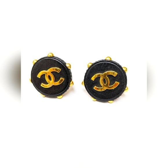 Vintage Chanel CC Leather Earrings #792 - Picture 1 of 10